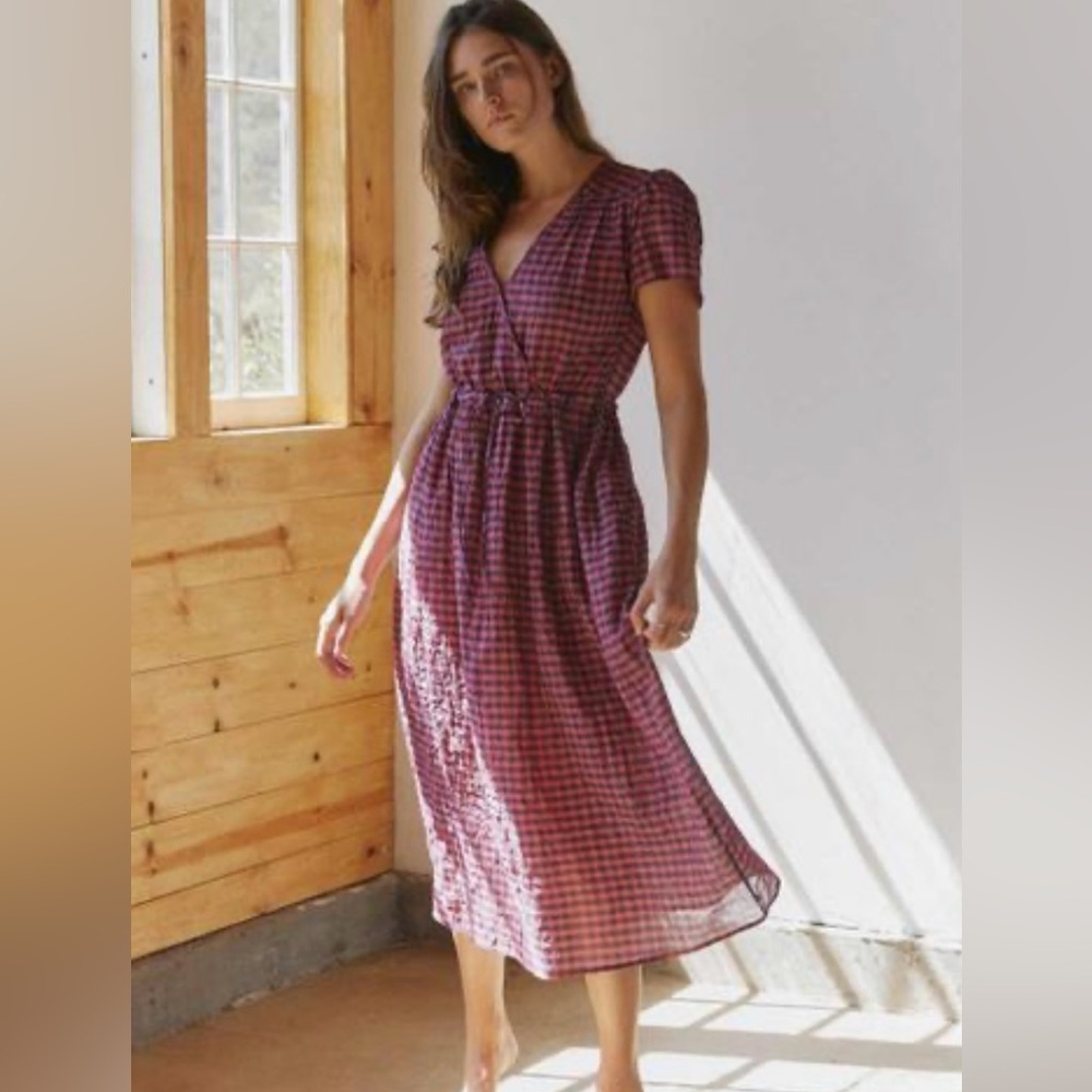 Christy Dawn Dress Dusty Crimson Checker Size Small
